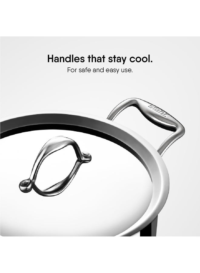 Stahl وعاء صلصة/طاجن من الفولاذ المقاوم للصدأ ثلاثي الطبقات من ستال، مع غطاء، وعاء تحريض، وعاء برياني/هندي، 12.2 لتر، 32 سم - Image 3