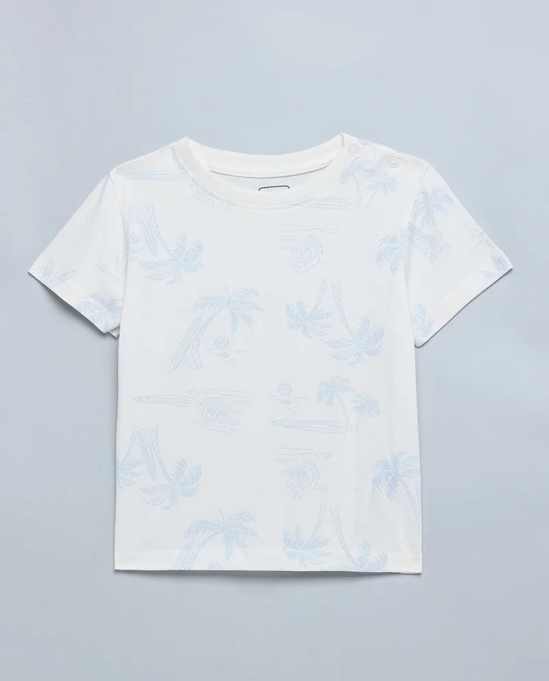 أر أند بي Printed T-Shirt with Crew Neck and Short Sleeves
