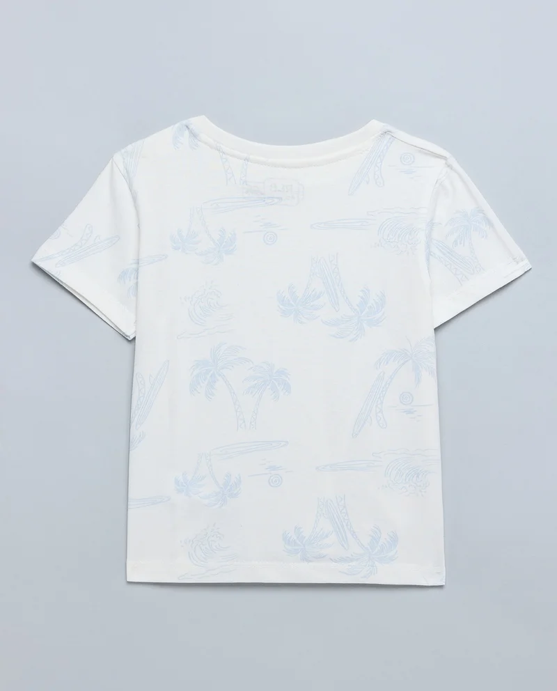 أر أند بي Printed T-Shirt with Crew Neck and Short Sleeves