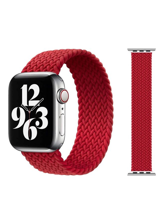NIBEMINENT Braided Solo Loop Replacement For Apple Watch Strap Red/Silver