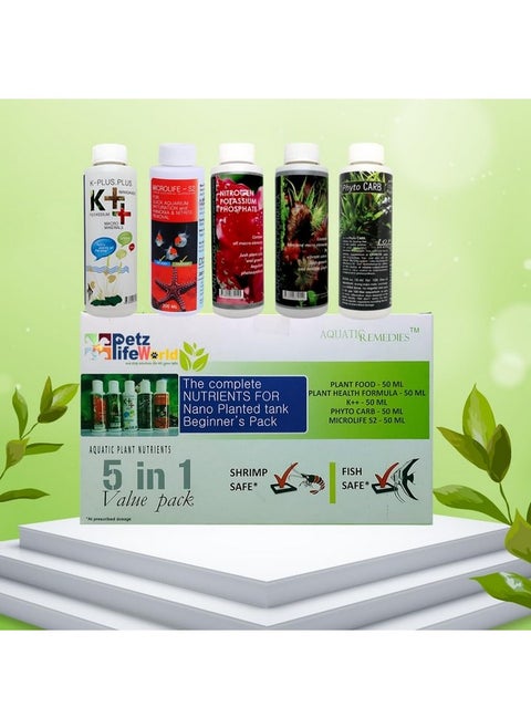 Aquatic Remedies The Complete NUTRIENTS For NANO Planted Tank Beginner's Pack (5 In 1 Value Pack) Aquatic Plant Nutrients Fertilizer