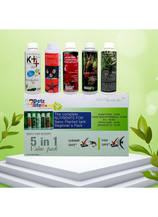 VAYINATO Aquatic Remedies The Complete NUTRIENTS For NANO Planted Tank Beginner's Pack (5 In 1 Value Pack) Aquatic Plant Nutrients Fertilizer  - Image 1