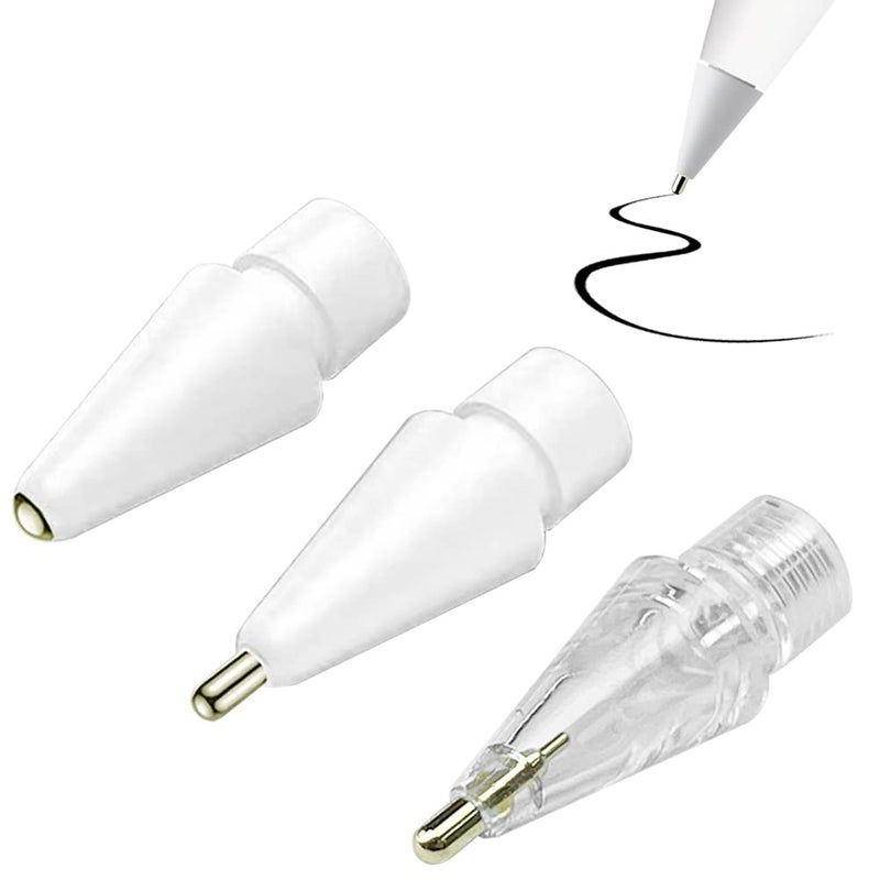 YINVA 3 Pack Pencil Tips for Apple Pencil Tip, 3 Styles Fine Point Metal Apple Pencil 2nd Generation Tips, Replacement iPad Pen Tips for Apple Pencil 1st Generation Nibs(White, Clear) - Image 1