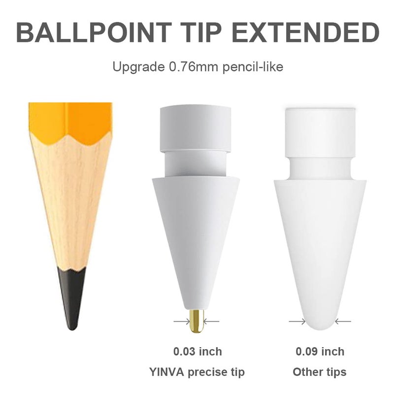 YINVA 3 Pack Pencil Tips for Apple Pencil Tip, 3 Styles Fine Point Metal Apple Pencil 2nd Generation Tips, Replacement iPad Pen Tips for Apple Pencil 1st Generation Nibs(White, Clear) - Image 3