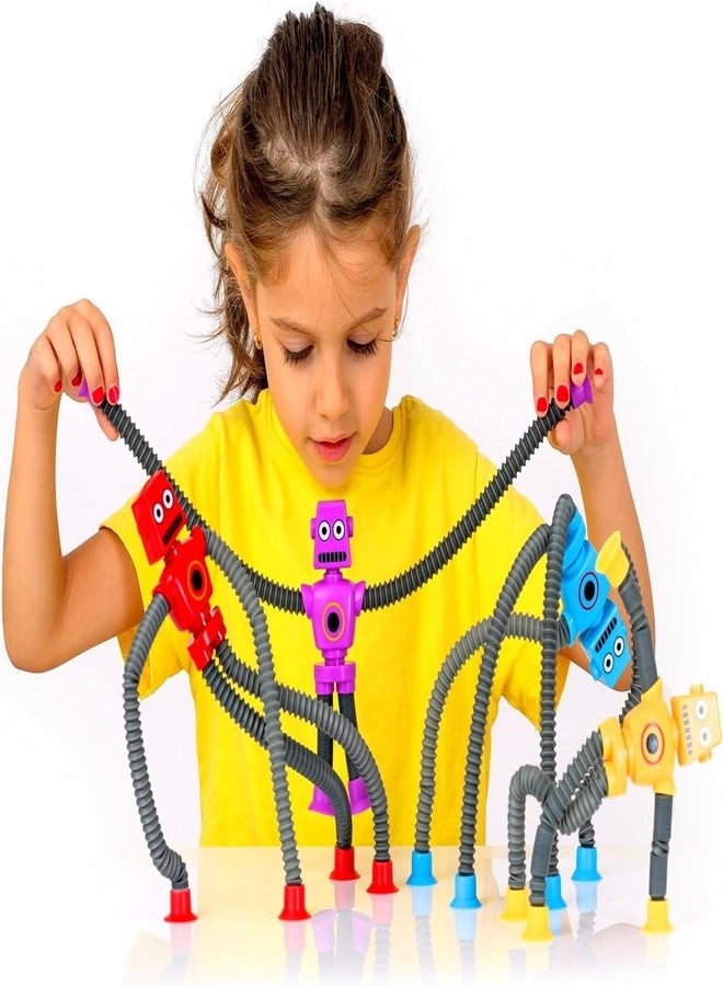 Globular Bendable Telescopic Tube Pipe Suction Cup Space Robot Men Toy, Shape Changing, Ever-Changing Tube Suction Cup Toys, Pop Tubes, Pack of 4 Tubes Sensory Toys for Girls Boys - Image 3