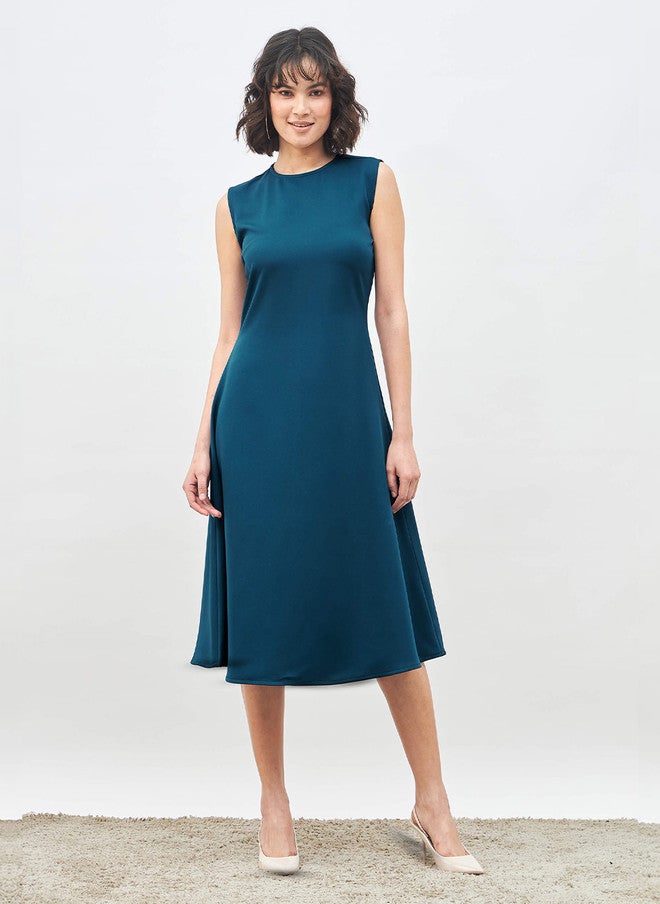 SALT ATTIRE Sleeveless A-Line Midi Dress in Teal - Image 1