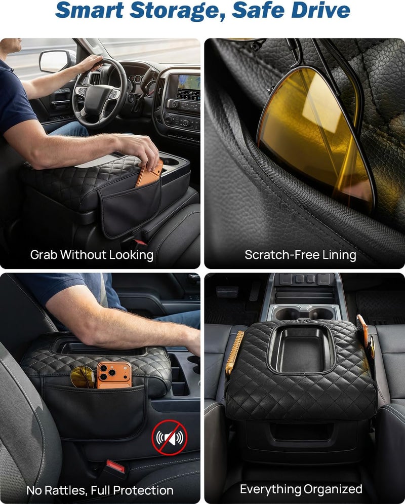 JOYTUTUS Center Console Cover Compatible with Silverado Sierra 2014-2018 Jump Seat, Leather Arm Rest Armrest Cover for Car, Durable Middle Console Cover Replacement for Trucks, with 2 Pocket - Image 2