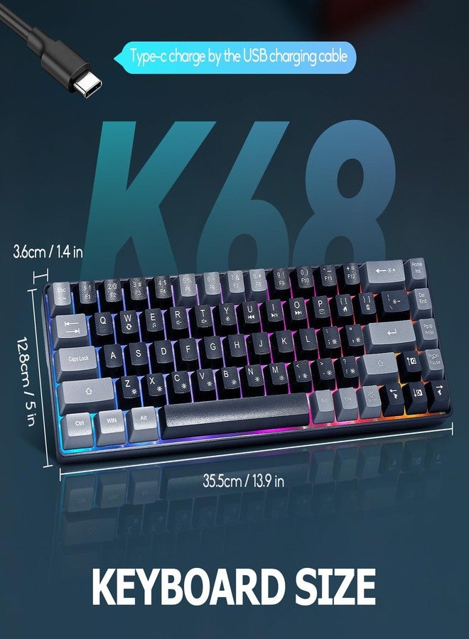 Guiheng Wired Portable 60% Mechanical Feeling Gaming Keyboard,RGB LED Backlit Compact 68 Keys Mini Wired Office Keyboard for Windows Laptop PC Mac Gamer, Typist, Travel on Business Trip Black-Grey - Image 2