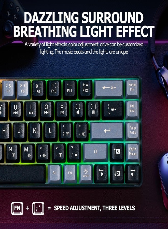 Guiheng Wired Portable 60% Mechanical Feeling Gaming Keyboard,RGB LED Backlit Compact 68 Keys Mini Wired Office Keyboard for Windows Laptop PC Mac Gamer, Typist, Travel on Business Trip Black-Grey - Image 4