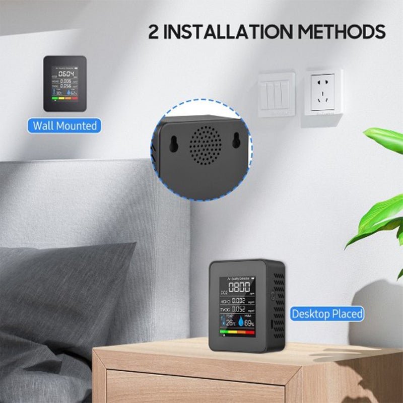 Formaldehyde Detector TVOC Sensor CO2 PM2.5 Temperature Humidity Air Quality Tester 5 in 1 Black - Image 2