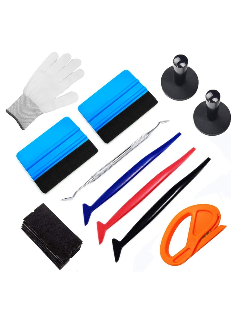 Auto Window Tint Film Tool Kits Window Tint Film Installation Tool Kit Vinyl Wrap Application Kit Include Felt Squeegee Fabric Felts Micro Squeegee Vinyl Magnet Holders Work Gloves - Image 1