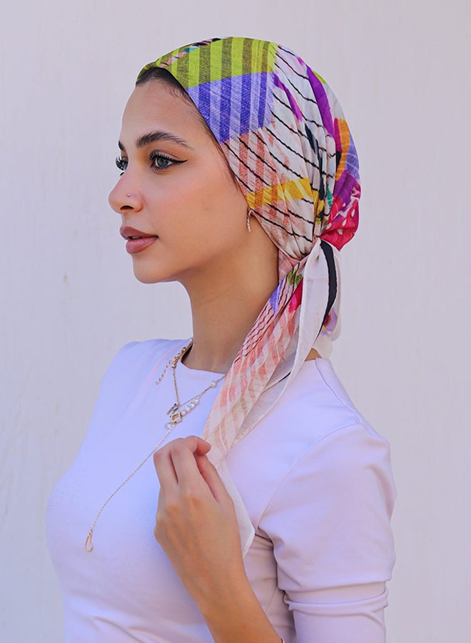 تاي شوب تاي شوب - إيشارب شيفون كريب مربع مطبوع - بنفسجي غامق - أخضر - سيمون للنساء 