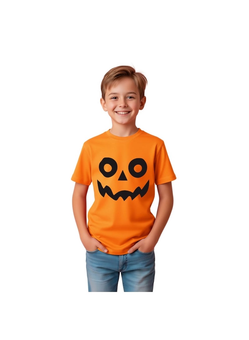PRINTSHOP4ME Kids Halloween Orange T-Shirt – Unisex Round Neck Short Sleeve 100% Cotton Tee – Stylish & Breathable Casual Wear For Boys And Girls - Image 1