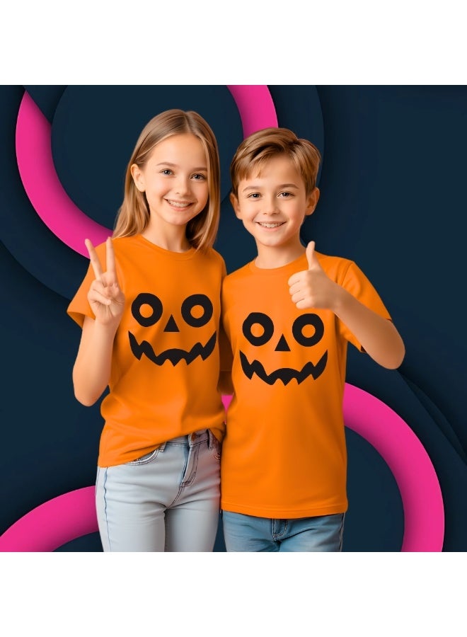 PRINTSHOP4ME Kids Halloween Orange T-Shirt – Unisex Round Neck Short Sleeve 100% Cotton Tee – Stylish & Breathable Casual Wear For Boys And Girls - Image 4