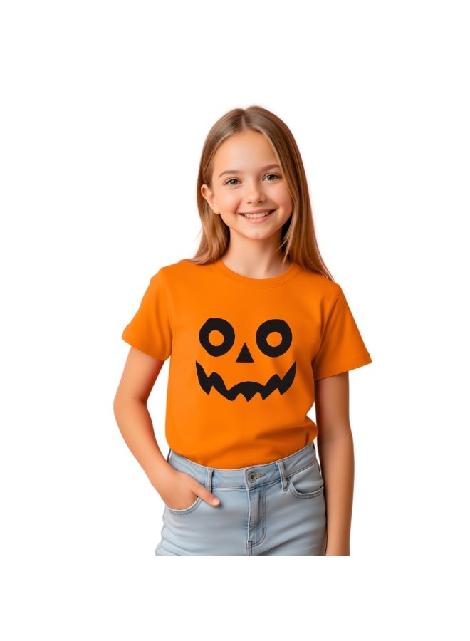 PRINTSHOP4ME Kids Halloween Orange T-Shirt – Unisex Round Neck Short Sleeve 100% Cotton Tee – Stylish & Breathable Casual Wear For Boys And Girls - Image 2