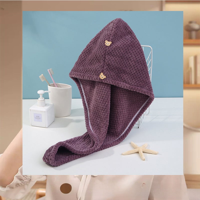 Generic Thick Coral Fleece Hair Drying Cap Single-layer sauce purple 