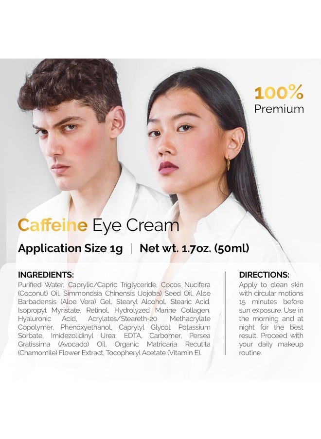 PURE RESEARCH Caffeine Eye Cream For Anti Aging, Dark Circles, Bags, Puffiness. Great Under Eye Skin + Face Tightening, Eye Lift Treatment For Men & Women 1.7oz - Image 3