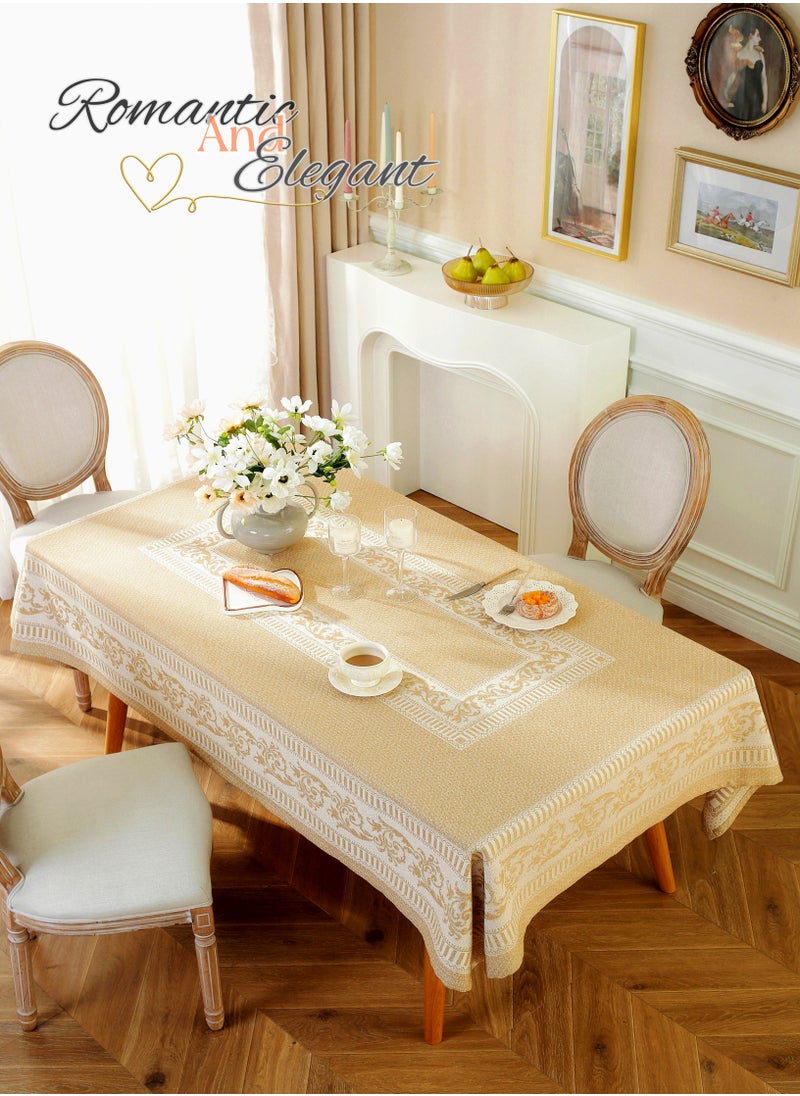 Generic - Cotton and Linen Rectangular Tablecloth,140X180cm Table Covers,Coffee Table Cloth, European Classical Luxury Style Light Brown, High Gram Weight, Thick and Smooth, Soft and Environmentally Fabric, Wear-Resistant ,Durable, Machine Washable, Shrink-Resistant,Anti-Wrinkle, Finely Quilted and Reinforced,Home Kitchen Dining Tables Decorations, Outdoor Tables Clothes, Dinners, Weddings , Banquet Parties, Hotel Decorations (55*71inch) - Image 1