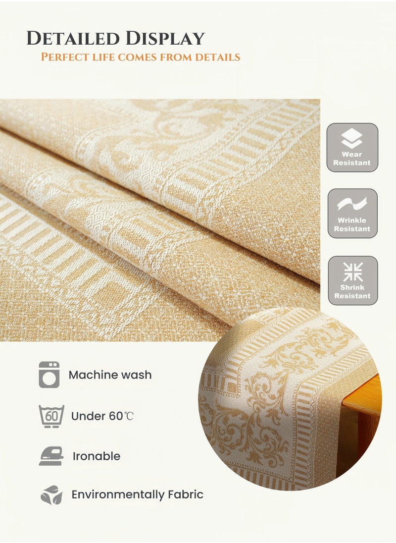 Generic - Cotton and Linen Rectangular Tablecloth,140X180cm Table Covers,Coffee Table Cloth, European Classical Luxury Style Light Brown, High Gram Weight, Thick and Smooth, Soft and Environmentally Fabric, Wear-Resistant ,Durable, Machine Washable, Shrink-Resistant,Anti-Wrinkle, Finely Quilted and Reinforced,Home Kitchen Dining Tables Decorations, Outdoor Tables Clothes, Dinners, Weddings , Banquet Parties, Hotel Decorations (55*71inch) - Image 1