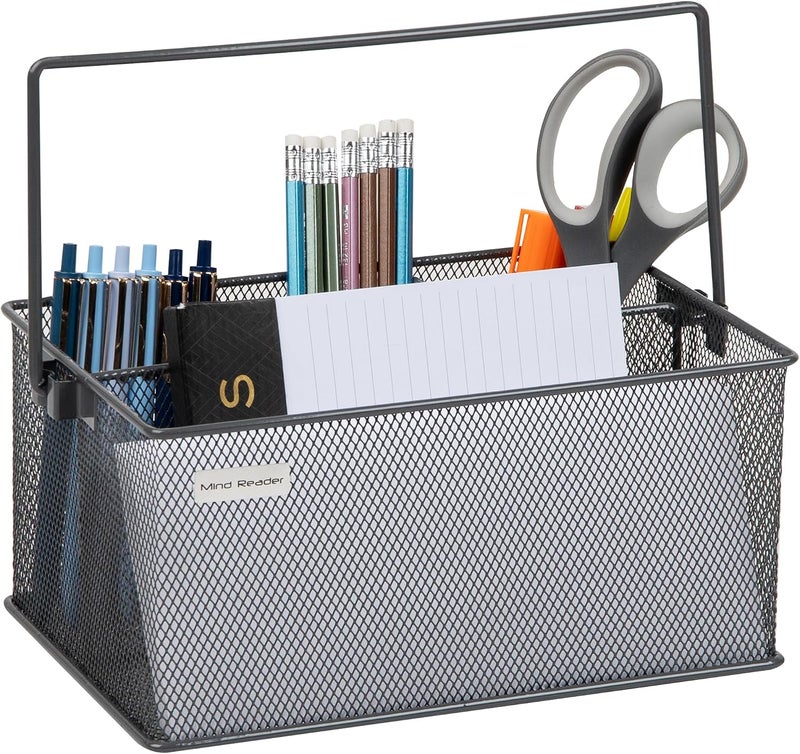 Mind Reader Metal Mesh Handle Storage Basket Organizer - Utensil Holder for Forks, Spoons, Knives, and Napkins - Gray - Image 4