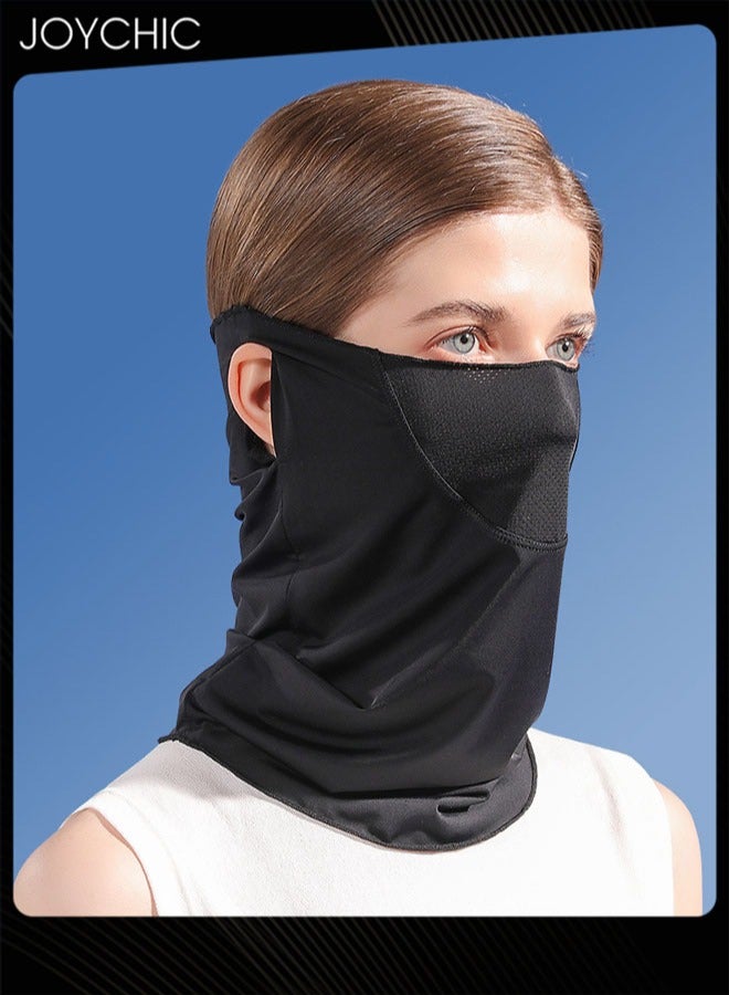 Joychic Ice Silk Sunscreen Mask Women Summer Anti-ultraviolet Quick-drying Neck Cover Sun Protection Over-ear Facemask Black for Outdoor Camping Hiking  - Image 2