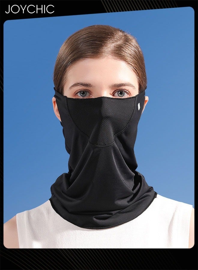 Joychic Ice Silk Sunscreen Mask Women Summer Anti-ultraviolet Quick-drying Neck Cover Sun Protection Over-ear Facemask Black for Outdoor Camping Hiking  - Image 1