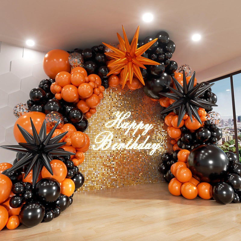 ADOINBY Black and Orange Balloon Arch Kit, 140Pcs Black Orange Latex Balloon Garland kit, 18 12 10 5 Inch Different Size Balloons for Halloween Birthday Baby Shower Thanksgiving Day Party Decorations - Image 1
