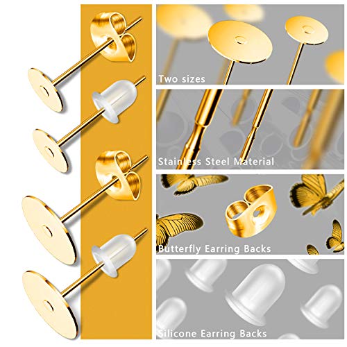 VERACT Gold Earring Posts and Backs, 500Pcs Hypoallergenic Earring Studs for Jewelry Making with Butterfly Earring Backs and Rubber Bullet Earring Backs (4mm, 6mm) - Image 3