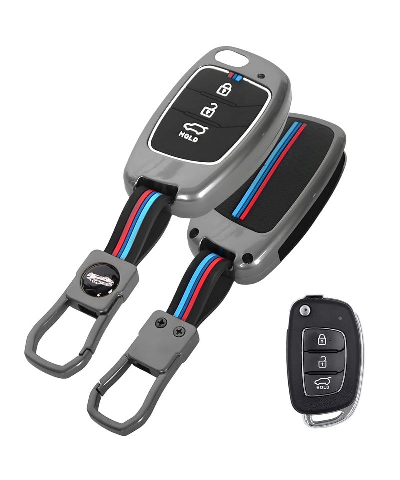 LivTee Metal Silicon Key Cover Compatible with Hyundai Creta, Venue, Tucson, Alcazar, I20, Grand i10 Nios, Aura, Xcent, Exter 3 Button Smart Flip Key Cover (Hyundai Flip 3 Button) - Image 2