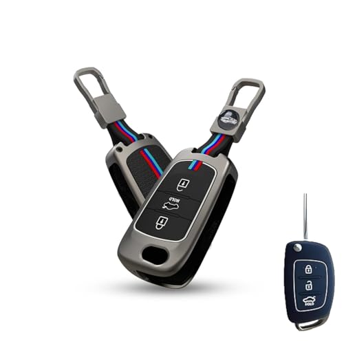 LivTee Metal Silicon Key Cover Compatible with Hyundai Creta, Venue, Tucson, Alcazar, I20, Grand i10 Nios, Aura, Xcent, Exter 3 Button Smart Flip Key Cover (Hyundai Flip 3 Button) - Image 1