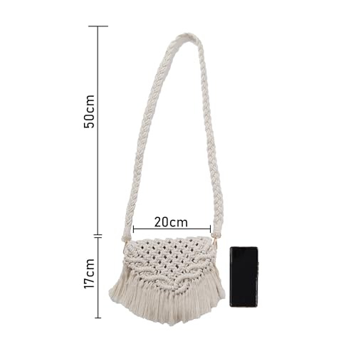 LABZIO Womens Handcrafted Macrame Bag with Fringe | Boho Chic 100% Cotton | Lightweight and Eco-Friendly ((Off White PInk)) - Image 3
