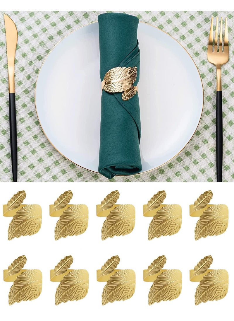 Sweet seven Gold Leaf-Shaped Napkin Rings Set of 10 for Elegant Table Settings Holiday Napkin Holders Perfect for Anniversaries Birthdays Fall Halloween Thanksgiving and Party Table Setting  - Image 1