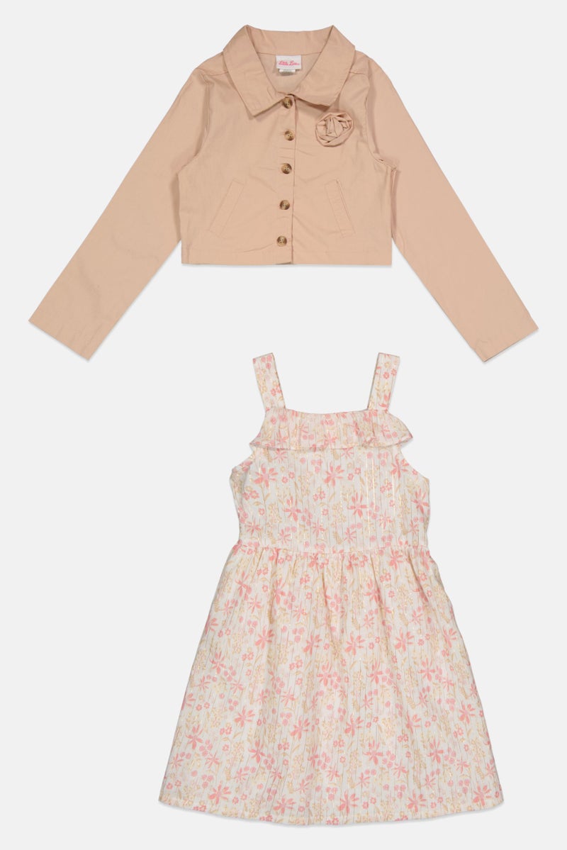 little lass Kids Girls 2 Piece Floral Print Dress With Jacket Set, Multicolor - Image 2