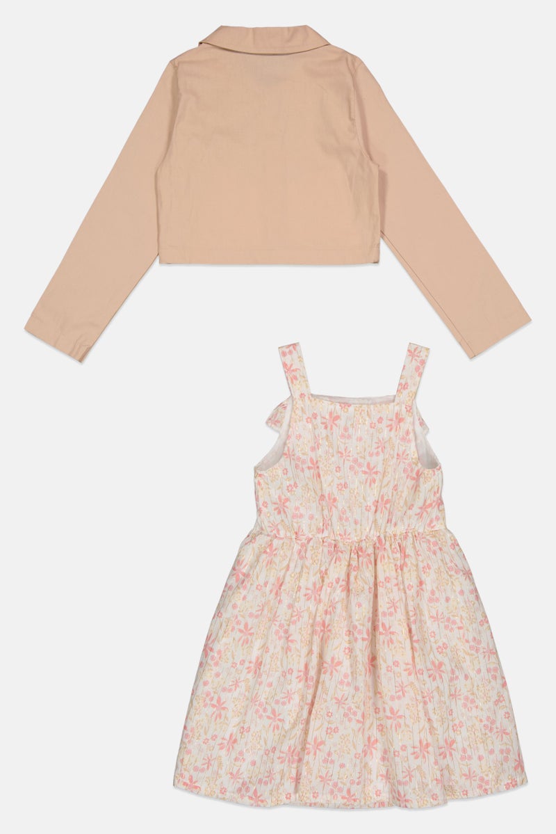 little lass Kids Girls 2 Piece Floral Print Dress With Jacket Set, Multicolor - Image 3