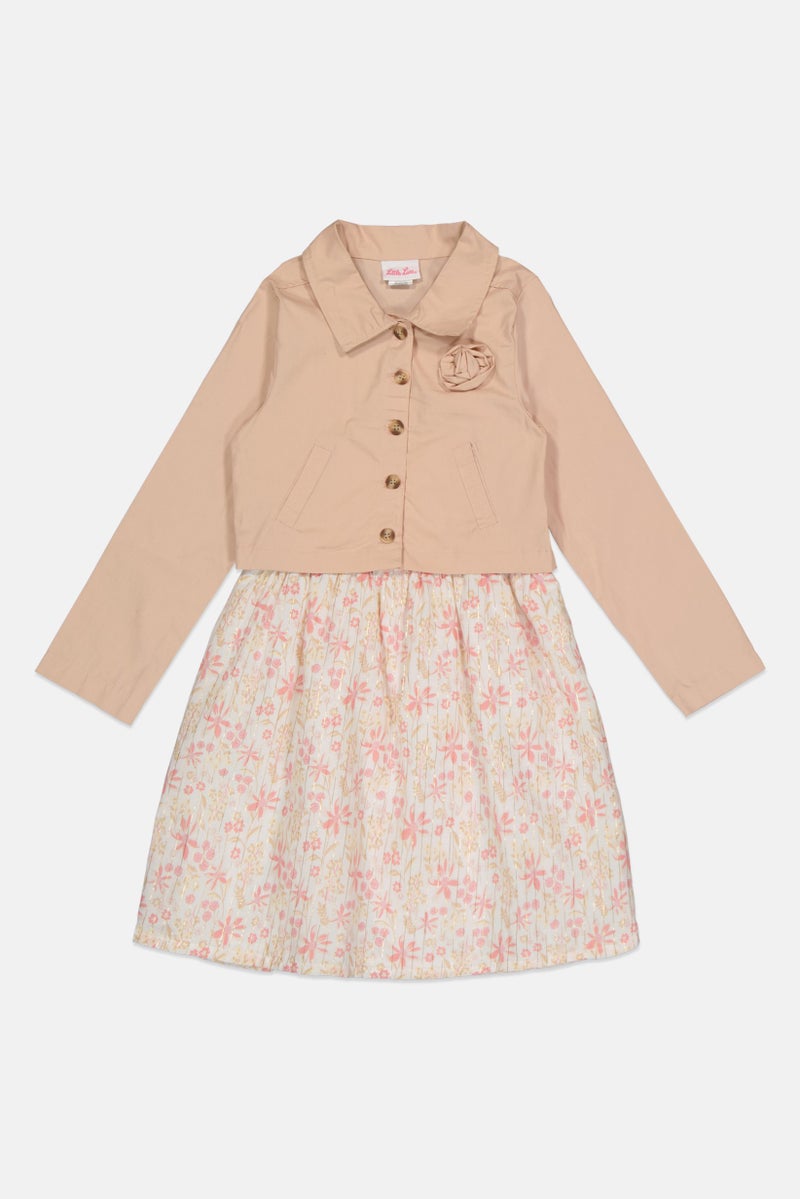 little lass Kids Girls 2 Piece Floral Print Dress With Jacket Set, Multicolor - Image 4