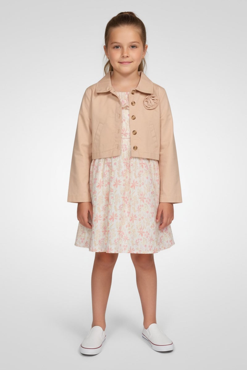 little lass Kids Girls 2 Piece Floral Print Dress With Jacket Set, Multicolor - Image 1