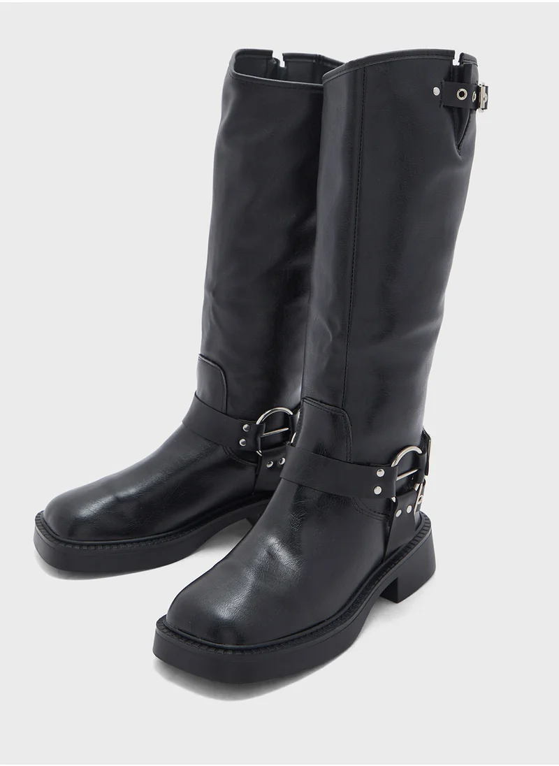 جينجر Biker Boots With Multiple Buckles
