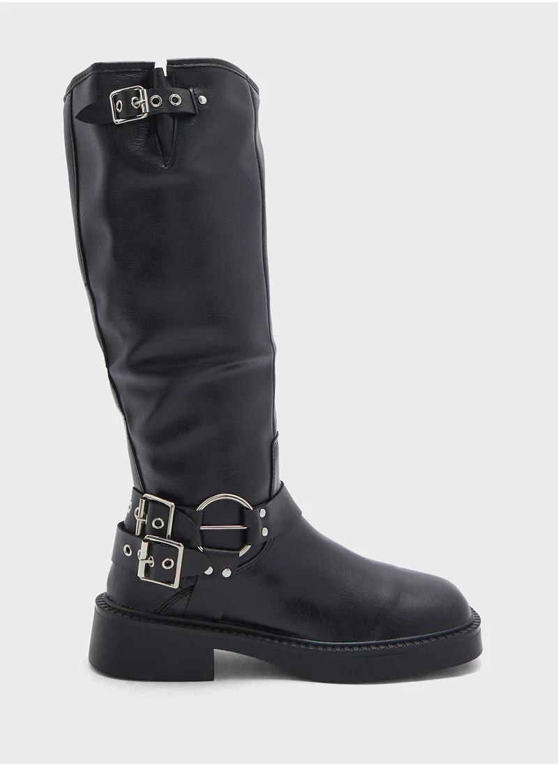 Ginger Biker Boots With Multiple Buckles