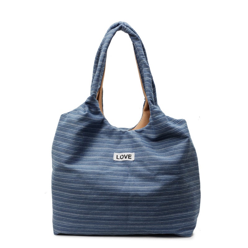 Lazy Style Style Dark And Light Stripesd Cloth Bag Armpit Shoulder Bag Large Capacity Commuter Student Portable Tote Bag