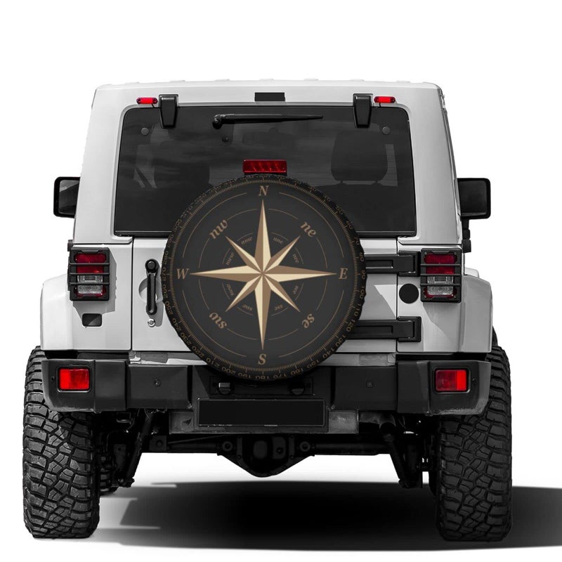 Foruidea Compass Rose Black Spare Tire Cover Dust-Proof Wheel Tire Cover Fit Trailer, RV, SUV and Many Vehicle 17 Inch - Image 2