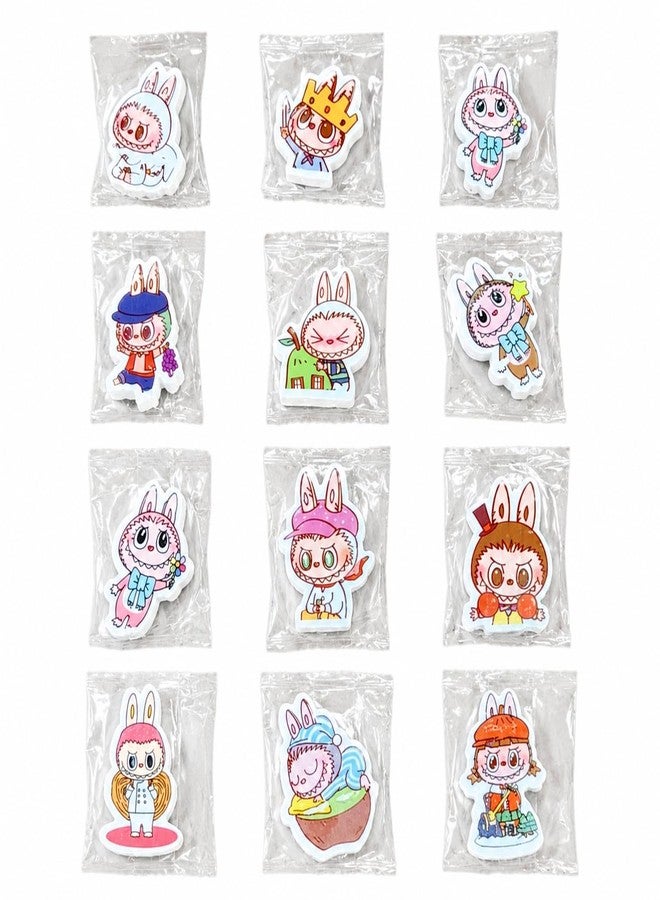 Radiance Cartoon Bunny Rubber Eraser Set, Pack of 12, Random Design, for School, Drawing & Sketching, Return Gifts (Random Design) - Image 1