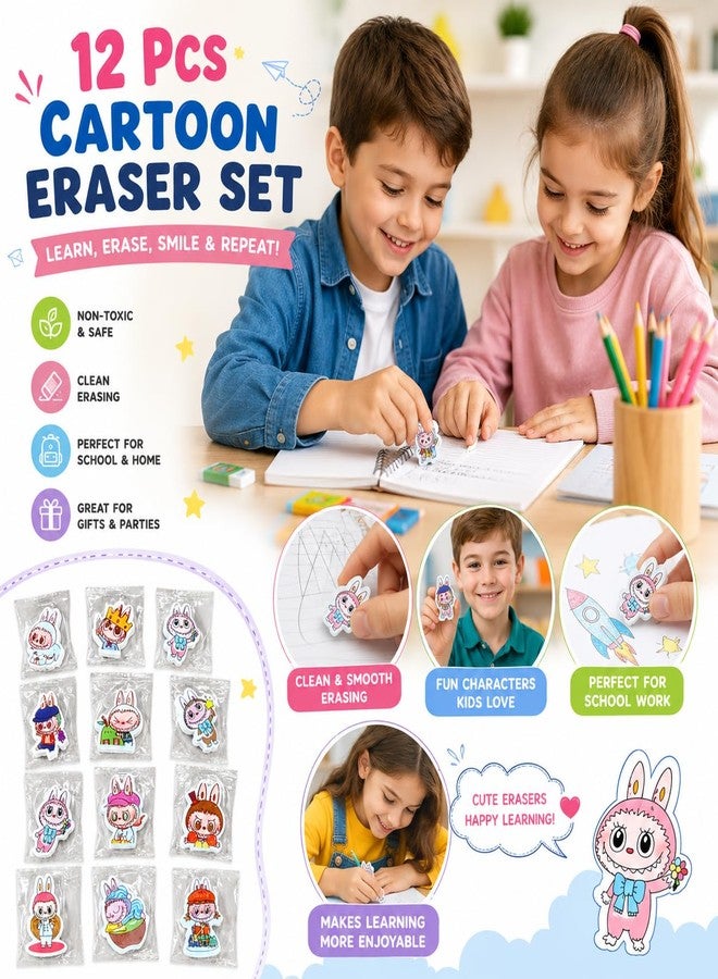 Radiance Cartoon Bunny Rubber Eraser Set, Pack of 12, Random Design, for School, Drawing & Sketching, Return Gifts (Random Design) - Image 3