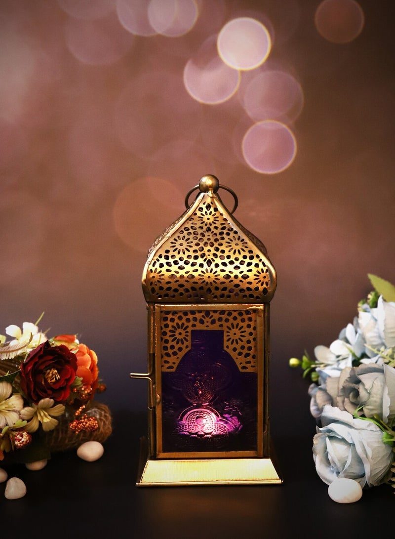 Hilalful فوانيس هلالفل اليدوية المزخرفة، متوسطة | مناسبة للديكور الداخلي والخارجي | الطراز المغربي العربي | لتزيين المنزل في رمضان، عيد | حديد | هدية إسلامية | زجاج بنفسجي - Image 2