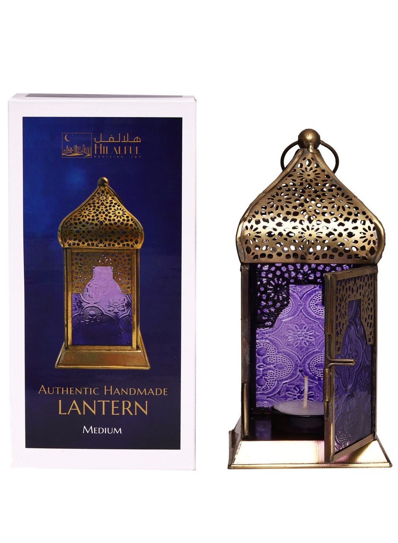 Hilalful فوانيس هلالفل اليدوية المزخرفة، متوسطة | مناسبة للديكور الداخلي والخارجي | الطراز المغربي العربي | لتزيين المنزل في رمضان، عيد | حديد | هدية إسلامية | زجاج بنفسجي - Image 3