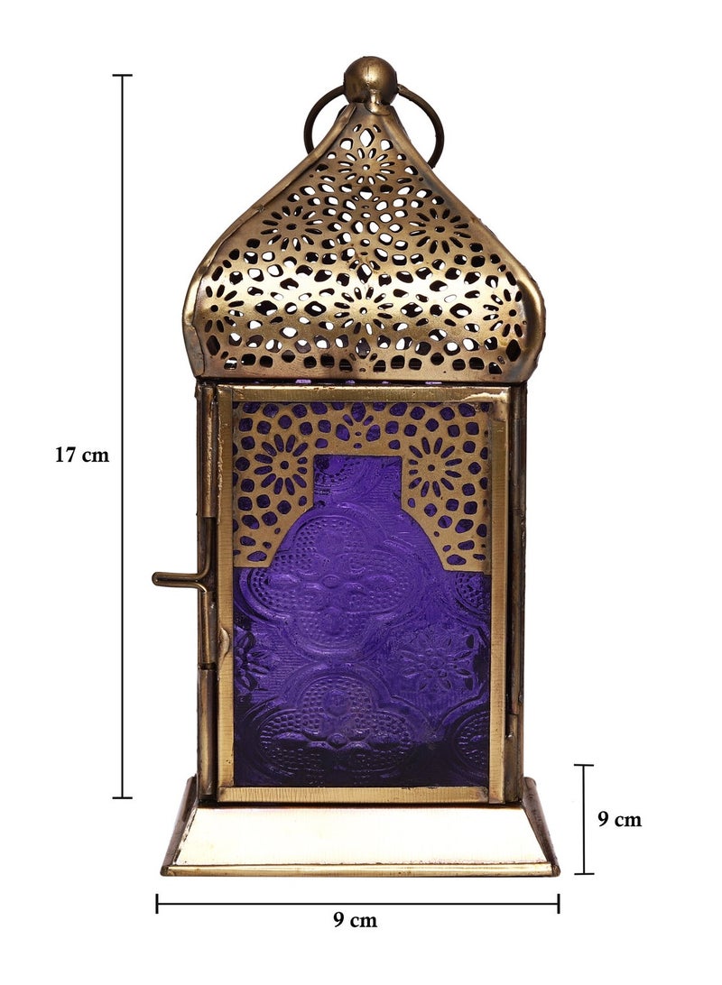Hilalful فوانيس هلالفل اليدوية المزخرفة، متوسطة | مناسبة للديكور الداخلي والخارجي | الطراز المغربي العربي | لتزيين المنزل في رمضان، عيد | حديد | هدية إسلامية | زجاج بنفسجي - Image 4