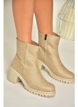 Fox Shoes T726911102 Beige Suede Thick Heel Women's Boots  - Image 4