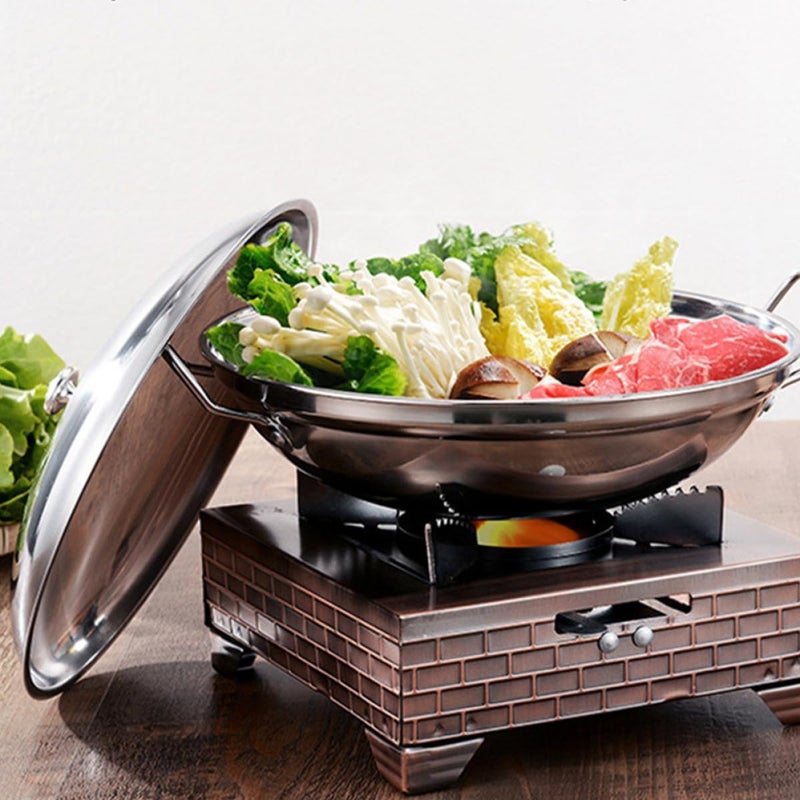 Stainless Steel Hot Pot with Lid 10 Inch Double Ear Stove Dry Pot Cooking Tool Suitable for Induction and Alcohol Stove Use - Image 4
