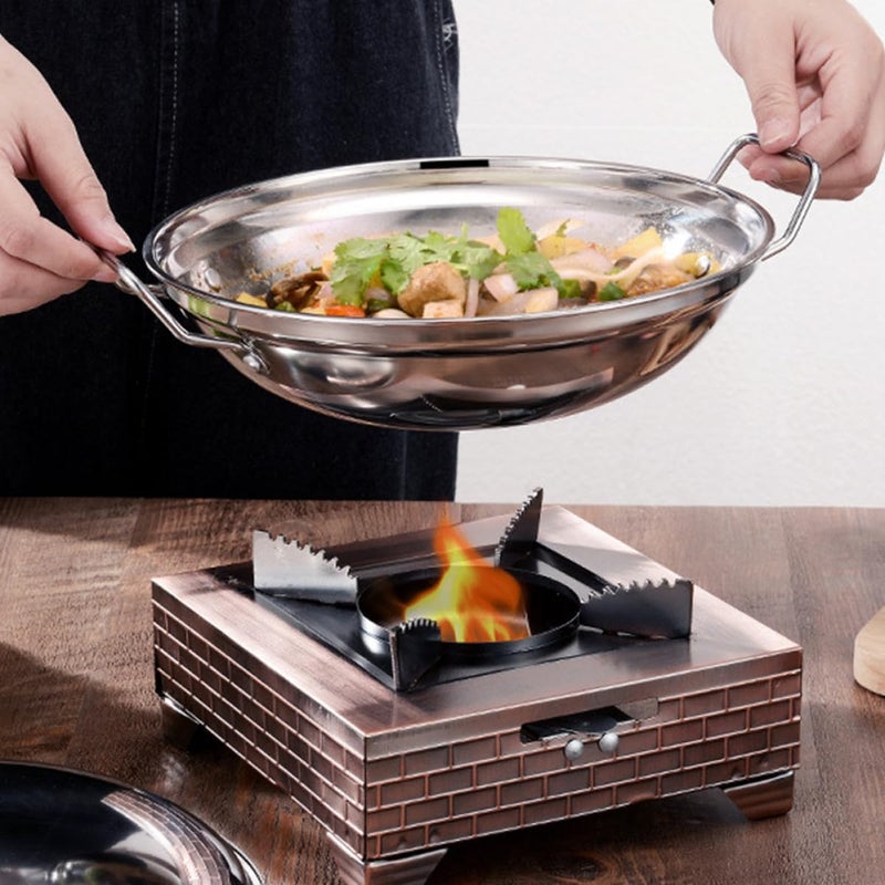 Stainless Steel Hot Pot with Lid 10 Inch Double Ear Stove Dry Pot Cooking Tool Suitable for Induction and Alcohol Stove Use - Image 5
