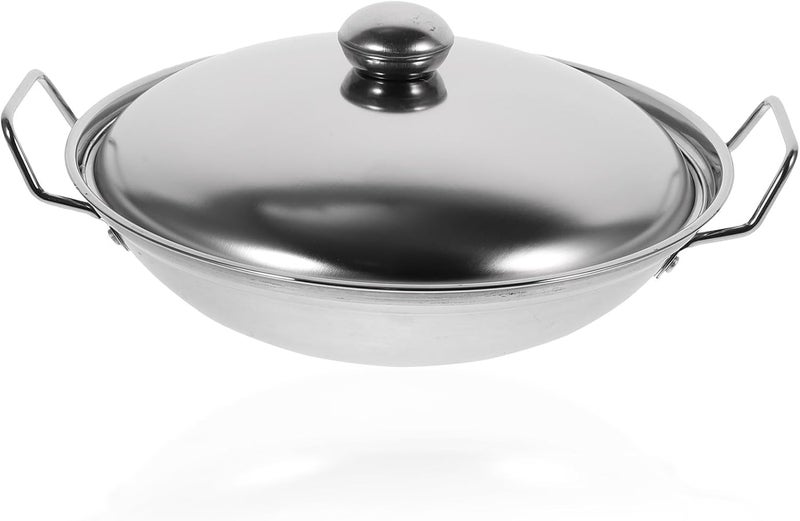 Stainless Steel Hot Pot with Lid 10 Inch Double Ear Stove Dry Pot Cooking Tool Suitable for Induction and Alcohol Stove Use - Image 1