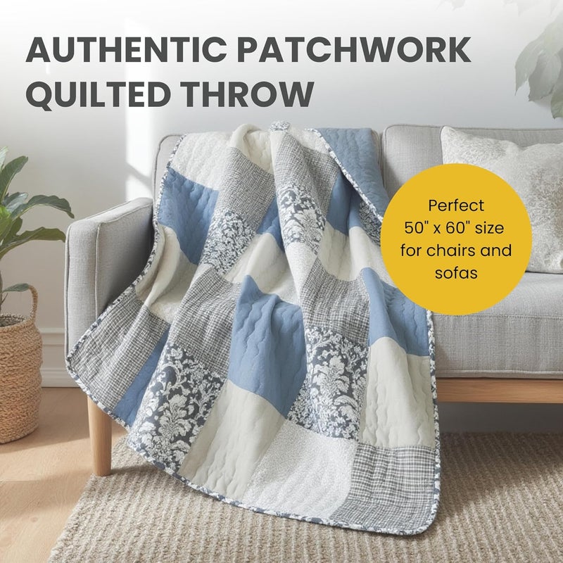 SLPR Cotton Quilted Throw Blanket, 50" x 60" Floral Farmhouse Patchwork Quilt, Shabby Chic Patchwork Throw Lap Quilt for Couch, Sweet Dreams - Image 2